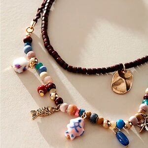 Free People Multicolor Beaded Necklace with Gold Accents